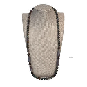 Vintage Purple Green Gemstone Jasper Gold Filled Beaded Necklace 25" (#19)